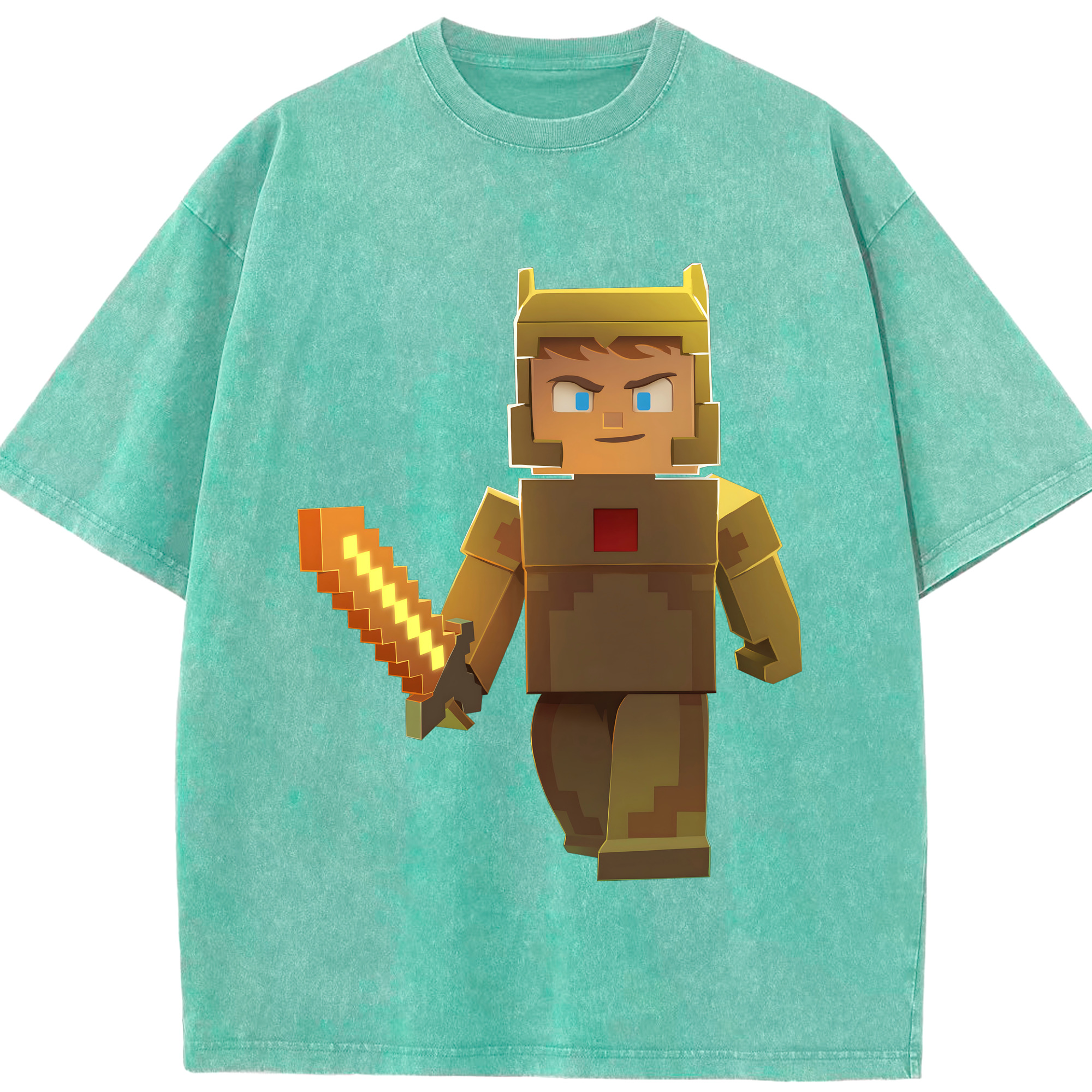 （画像用） マインクラフト ブロックの世界 Minecraft MC Block world 綿100% ヴィンテージ風 半袖Tシャツ（フロントプリント）